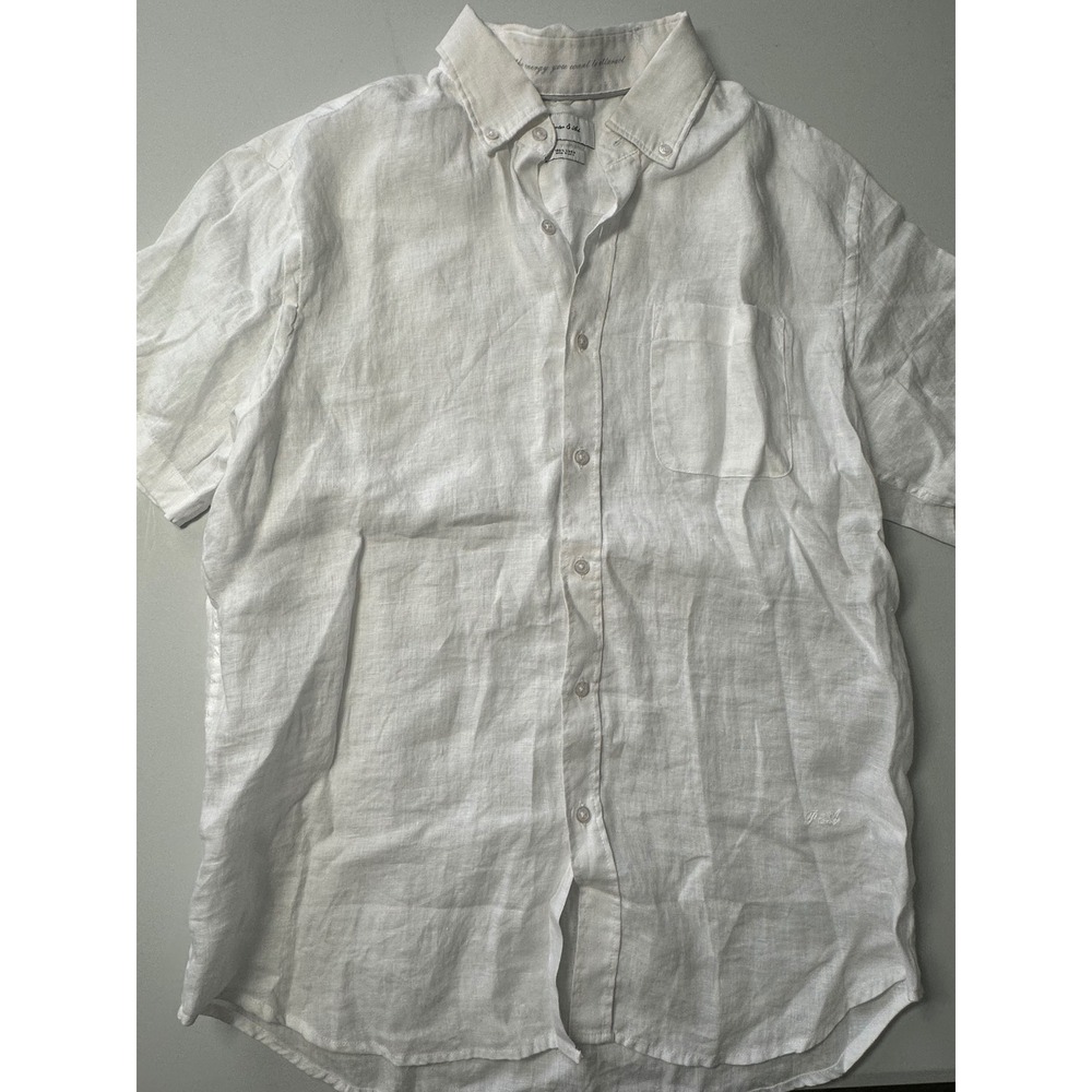 Porter & Ash Mens White 100% Linen Short Sleeve Button Down Shirt Size Medium